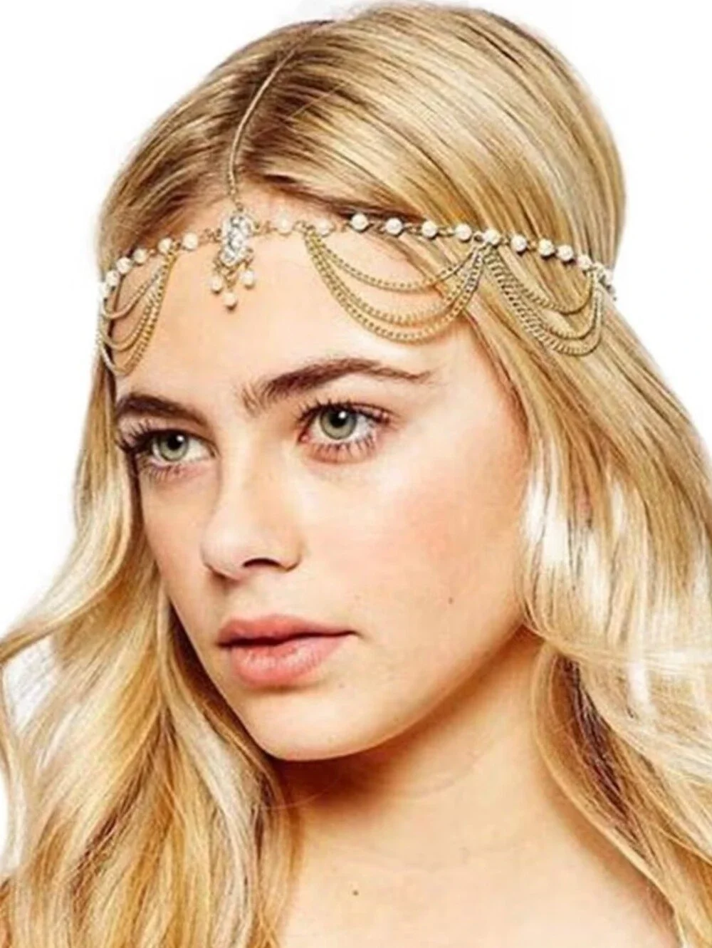Gold-Tone Rhinestone Draped Head Chain Headpiece